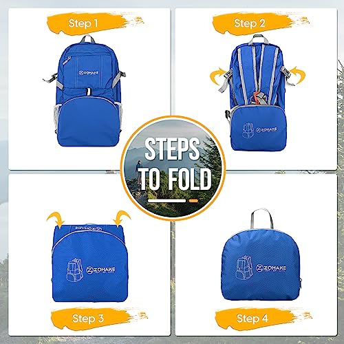 ZOMAKE Lightweight Packable Backpack 35L, Light Foldable Backpacks Water Resistant Collapsible Hiking Bag, Compact Folding Day Pack for Travel Camping(Dark Blue) - color: Dark Blue