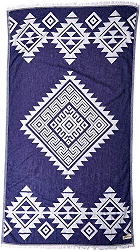 Bersuse 100% Cotton Yucatan Turkish Towel - 39x71 Inches, Dark Blue - color: Dark Blue