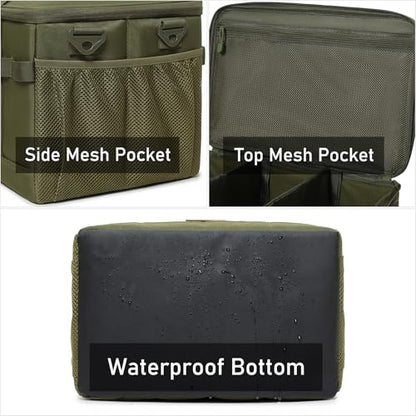 Tactical Camping Storage Bag 28L Tactical Utility Tote Bag Camping Cookware Organizer Trunk Organizer - color: Army Green