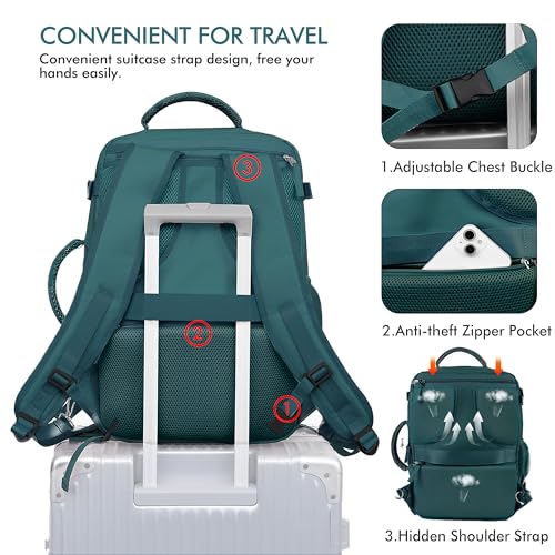 Beraliy Travel Backpack for Women as Personal Item Travel Bag Flight Approved, Carry On Backpack, 17.3 Inch Laptop Backpack, Travel Bag, Waterproof Hiking Backpack, Peacock Blue - color: Peacock Blue, size: Large