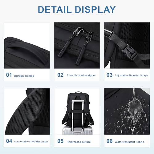 BAGOK Carry On Travel Backpack, 35L-40L Expandable Extra Large Airline Approved,Lightweight Daypack for Men and Women（Black） - color: Black, size: Large