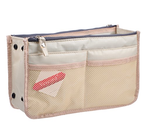 Vercord Updated Purse Handbag Organizer Insert Liner Bag in Bag 13 Pockets Milky Beige Small - color: Milky Beige, size: Small