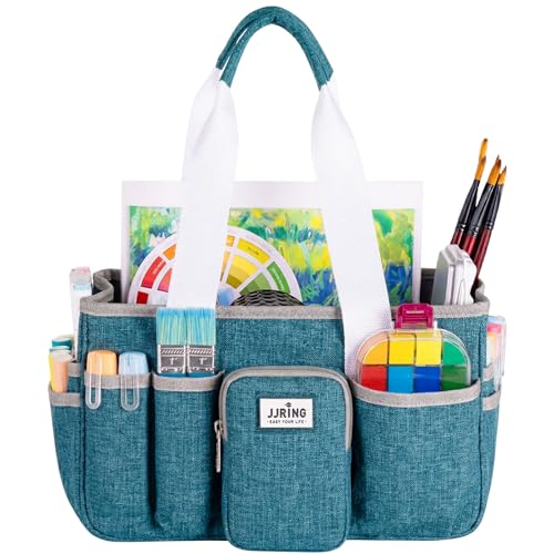 JJRING Craft Organizer Tote Bag, Portable Art Caddy With Adjustable Divider&Secure Zipper Pocket, Foldable StorageTote For Scrapbooking, Sewing, Artist And Home(Green) - color: Green, size: Small