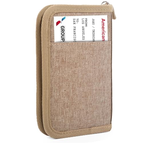 Single Passport Holder for Travel, RFID Travel Document Organizer for Women Waterproof Passport Wallet Men Portable Case for Cards, Boarding Pass, ID, Money, Tickets with Zipper - color: B-Single-Doe Khaki