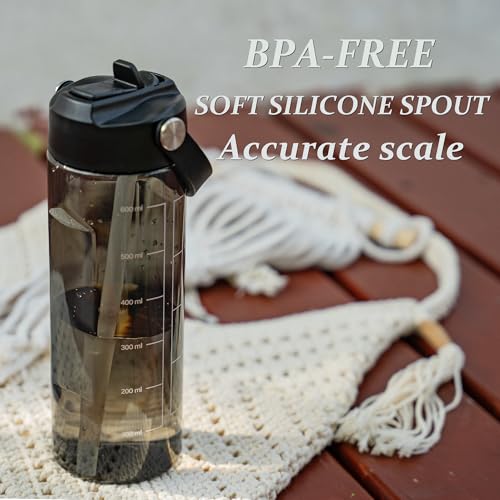 GOPPUS 20oz Clear Water Bottle with Flip Straw, Lightweight, Leakproof, Easy Carry and BPA-Free, Tritan Water Bottlefor Sport, Travel, Outside (Black) - color: Black, size: 20 Ounces