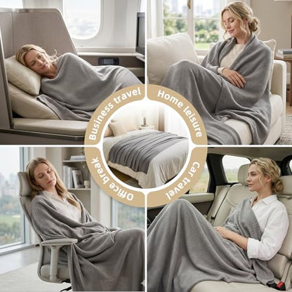Travel Blanket Airplane - Ultra Soft & Lightweight Knit Design Compact Airplane Blanket,53x72 Inch,Stylish Travel Shawl Wraps for Flights,Office,Home Use,Travel Essentials & Gifts (Grey) - color: Grey