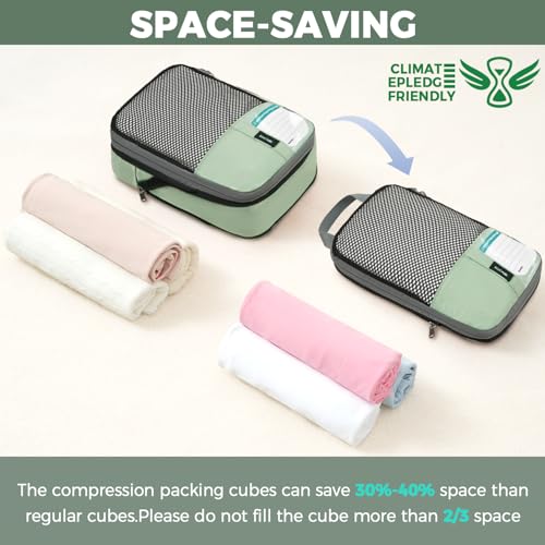 BAGAIL 4 Set/6 Set/8 Set Compression Packing Cubes Travel Accessories Expandable Packing Organizers(HalfMesh, 8-MatchaGreen) - color: 8-Matcha Green, style: Half Mesh