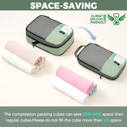 BAGAIL 4 Set/6 Set/8 Set Compression Packing Cubes Travel Accessories Expandable Packing Organizers(HalfMesh, 8-MatchaGreen) - color: 8-Matcha Green, style: Half Mesh