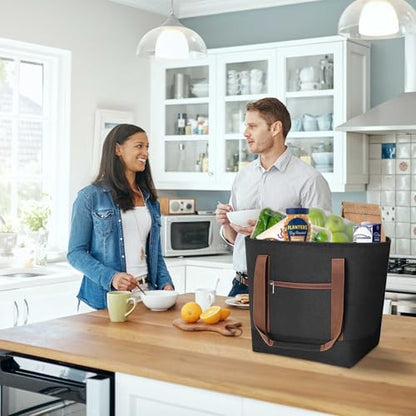 LHZK Jumbo Insulated Cooler Bag with Zipper, Collapsible Leak Proof Insulated Bag with Handles is Perfect for Grocery, Food Delivery, Beach, Picnic, Travel (50L, Black) - color: Black