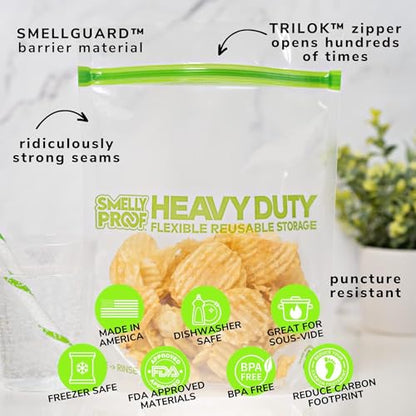 Smelly Proof BULK VALUE, 50-Pack HEAVY DUTY 5-mil Reusable Bags, Stand-Up, Expandable, Dishwasher-Safe, Odor-Proof, Durable Poly Nylon (Non-Silicone) US-Made 8.5" x 10" Quart 50pk - size: 50pk Quart 8.5" x 10"