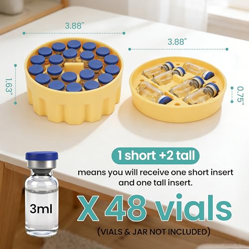 3ml Vial Insert (1 Short +2 Tall) Compatible with Hydrapeak Food Jars,Vial Insert Peptide Storage Set for 32/25/18oz Hydrapeak Food Thermos, Maximum Hold 48 Vials, Yellow.(No vials/Jar Included) - size: 1 short +2 tall (Fit 32 Ounce Hydrapeak Food Jar)