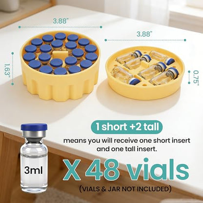 3ml Vial Insert (1 Short +2 Tall) Compatible with Hydrapeak Food Jars,Vial Insert Peptide Storage Set for 32/25/18oz Hydrapeak Food Thermos, Maximum Hold 48 Vials, Yellow.(No vials/Jar Included) - size: 1 short +2 tall (Fit 32 Ounce Hydrapeak Food Jar)