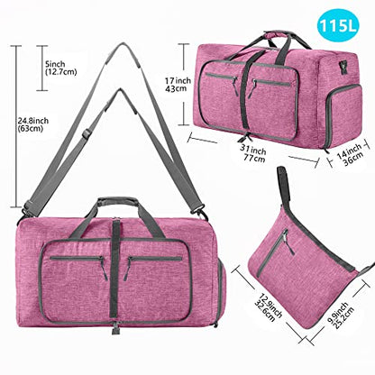 Vomgomfom 65L/85L/115L Foldable Travel Duffle Bag, Lightweight Checked Luggage with Shoe Compartment, Water-Resistant Weekender Overnight Bag for Men & Women - color: J Light Purple, size: 115L