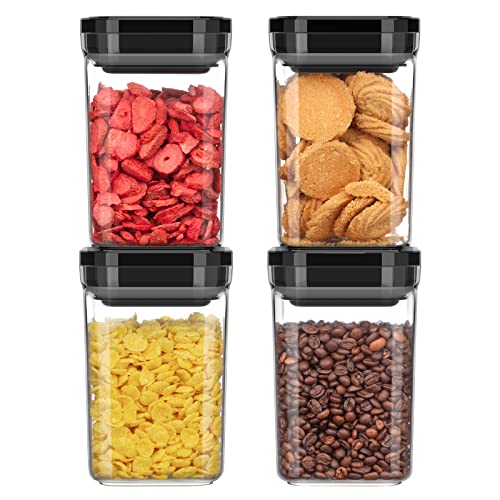MR.SIGA 4 Pack Airtight Food Storage Container Set, BPA Free Kitchen Pantry Organization Canisters, One-handed Airtight Cereal Snack Candy Storage Containers, 1 L / 34oz, Medium, Black - color: Black