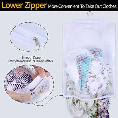 Breathable Mesh Laundry Hamper, Bringing Hooks Foldable Hanging Shower Caddy, Fast Drying Portable Space Saving Storage Bag, Applied to College Dorm Rooms, Gym, Swimming and RV Travel (White) - color: White