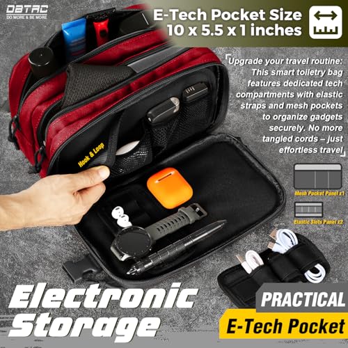 DBTAC Tactical Toiletry Bag w/Electronic Organizer Compartment | Dry/Wet Separate Hygiene Bag, Expanded Travel Dopp Kit Shaving Kit Travel shower Bag for Men (Red) - color: Elite Red/Black