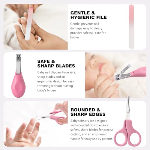 Baby Grooming Kit,Baby Health Care Kit,Baby Brush Soft Bristles 5 pcs Baby Nail Kit Nursery Care Kit Baby Hair Brush Hair Comb Nail Kit Safety Cutter Nail Clipper Set Pink - color: 5pcs Pink