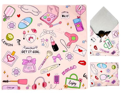 Self-Adhesive Magic Cloth Makeup Bag & Multi-Use Organizer|17.7"x17.7" Portable Travel Cosmetic Bag, Camera Lens Protector, Laptop Sleeve|Beauty Cuties Design Reusable Washable Storage Wrap - size: 17.7''x 17.7", style: Beauty Cuties