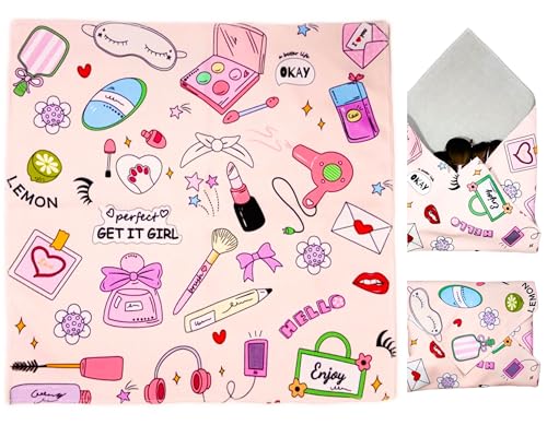 Self-Adhesive Magic Cloth Makeup Bag & Multi-Use Organizer|17.7"x17.7" Portable Travel Cosmetic Bag, Camera Lens Protector, Laptop Sleeve|Beauty Cuties Design Reusable Washable Storage Wrap - size: 17.7''x 17.7", style: Beauty Cuties