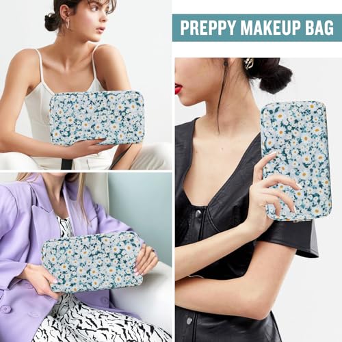 Nylon Small Floral Makeup Bag for Purse, Cute Preppy Makeup Bag Flower Cosmetic Zipper Pouch Purse, Waterproof Portable Travel Toiletry Makeup Brush Coin Pouch Organizer Storage for Women(Green-Daisy) - color: Green-Daisy, size: Small