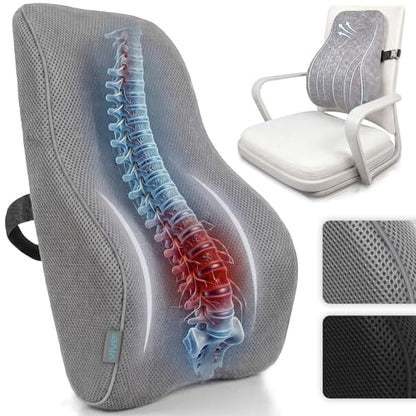 Vive Full Lumbar Pillow - Memory Foam Contour Support Cushion for Lower Back Pain - color: Gray