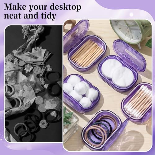 Kigley 4 Pcs Hair Tie Container Small Portable Travel Cotton Swab Holder Dispenser with Lid Plastic Box Storage Containers for Small Items, 3.94 x 2.76 Inch (Purple) - color: Purple