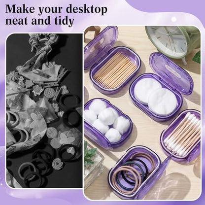 Kigley 4 Pcs Hair Tie Container Small Portable Travel Cotton Swab Holder Dispenser with Lid Plastic Box Storage Containers for Small Items, 3.94 x 2.76 Inch (Purple) - color: Purple