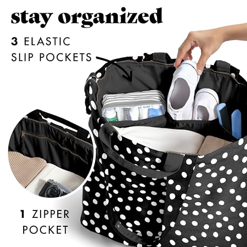Fit & Fresh XL Beach Tote Bag for Women – XL Travel Tote with Zipper & Pockets, Oversized Canvas Pool Bag, Weekender Carry-On - color: B&w Dot