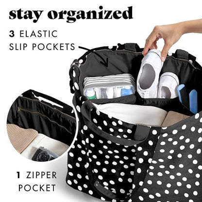 Fit & Fresh XL Beach Tote Bag for Women – XL Travel Tote with Zipper & Pockets, Oversized Canvas Pool Bag, Weekender Carry-On - color: B&w Dot