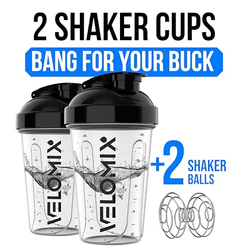 VELOMIX -2 Pack- 20 oz Protein Shaker Bottles for Protein Mixes - 2x Wire Whisk | Leak Proof Shaker Cups for Protein Shakes and Pre Workout | Protein Shaker Bottle Pack (Clear Prime) - color: A2) Clear Prime