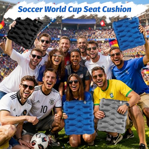HiiPeak Inflatable Soccer World Cup Seat Cushion, Lightweight Compact Stadium Seat Pad Camping Air Seat Cushion for Gym Football Themed Party Bleachers Backpacking Hiking Airplane Office Car (Grey) - color: Grey