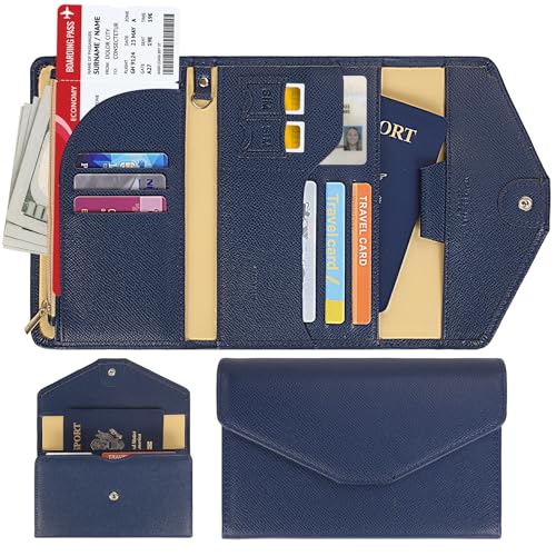 ZOPPEN Mulit-purpose Rfid Blocking Passport Holder Travel Wallet (Ver.4) Passport and Vaccine Card Holder ComboTri-fold Document Organizer Travel Essentials - color: #14 Blue