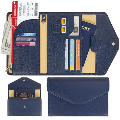 ZOPPEN Mulit-purpose Rfid Blocking Passport Holder Travel Wallet (Ver.4) Passport and Vaccine Card Holder ComboTri-fold Document Organizer Travel Essentials - color: #2 Navy Blue