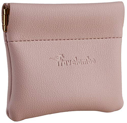 Travelambo Leather Squeeze Coin Purse Pouch Change Holder For Men & Women - color: Access Pink Champagne