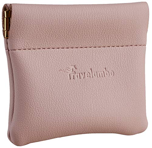 Travelambo Leather Squeeze Coin Purse Pouch Change Holder For Men & Women - color: Access Pink Champagne