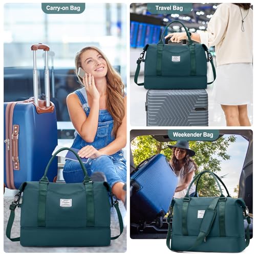 Travel Duffel Bag with Shoes Compartment, Overnight Weekender Bags for Women,Carry on Personal Item Bag,Medium Size - color: A-Peacock Blue, size: Medium