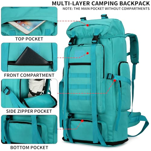 Hiking Backpack for Men 70L/100L Camping Backpack Military Rucksack Molle 3 Days Assault Pack for Climbing | Camping Backpack - color: 100l-lakeblue