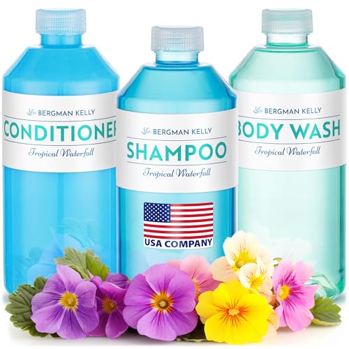 Bergman Kelly - Replacement Shampoo, Conditioner & Body Wash Refill Set - 12.6 oz, 3 Piece Set - Tropical Waterfall - for Dispensers - Delight Guests with Invigorating & Refreshing Hotel Hospitality - size: 12.6 Fl Oz (Set of 3)
