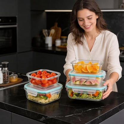 Liuruiyu Glass Food Storage Containers with Lids, 8 Pack Meal Prep Containers, Airtight Bento Boxes with Leak Proof Locking for Microwave, Oven, Freezer and Dishwasher, BPA Free（5oz to 36oz） - color: 8 Pack-(5-35oz)