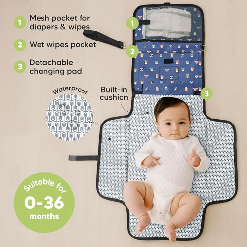 KeaBabies Portable Diaper Changing Pad, Travel, Car - Large Waterproof Baby Changing Mat, Wipeable, Padded, On The Go Travel Diaper Clutch Bag, Easy to Use Pockets for Newborn Essentials (Pets & Paws) - color: Pets & Paws
