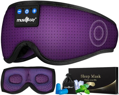 MUSICOZY 3D Sleep Headphones Mask Sleeping Headphones for Side Sleepers Eye Mask, Wireless Bluetooth Headband Headphones Cool Gadgets Unique Gifts(Purple) - color: Light Purple