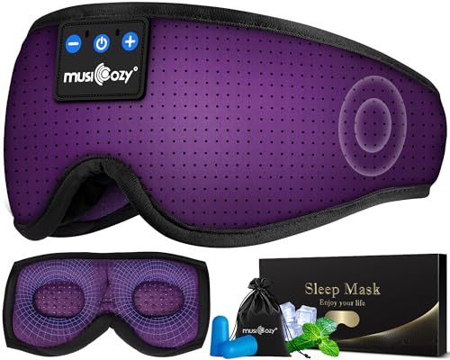 MUSICOZY 3D Sleep Headphones Mask Sleeping Headphones for Side Sleepers Eye Mask, Wireless Bluetooth Headband Headphones Cool Gadgets Unique Gifts(Purple) - color: Light Purple
