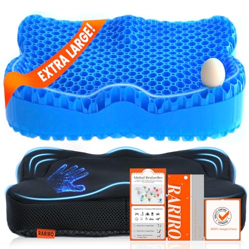 Enlarged 19.7" Gel Seat Cushion, Egg Gel Chair Pads for Wheelchair Pressure Coccyx Sciatica Pain Relief, Cooling Desk Seat Cushion for Kayak, Car, Office Chair Long Sitting[Blue] - color: Blue, size: 19.7*16.1*3.5in