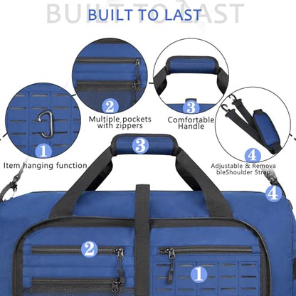 Foldable Travel Duffle Bag,Duffle Bag with Shoes Compartment and Adjustable Strap,Large Packable Travel Bags for Men Women,Waterproof Duffel Bag - color: Blue