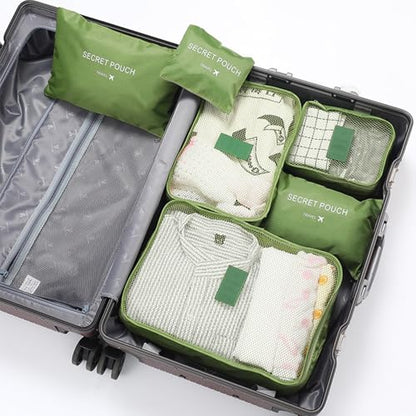 6 Set Packing Cubes with Laundry Pouch - Travel Luggage Organizer Bags for Luggage, Carry-On Suitcase Clothes Compression (Green)
