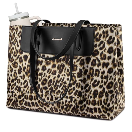 LOVEVOOK Laptop Tote Bag for Women 15.6 Inch, Water-Resistant Work Tote Bag Large Capacity Computer Bag Briefcase Handbag - color: Leopard, size: 15.6Inch