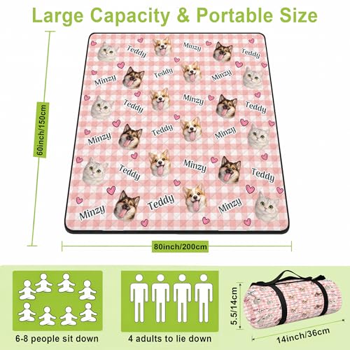 Personalized Waterproof Sandproof Beach Blanket 80''x80'', 3-Layer Foldable Picnic Blanket with Carry Strap, Camping Travel Outdoor Mat for Beach Park Hiking (Custom Funny Pet Face) - color: Custom Funny Pet Face