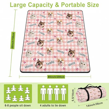 Personalized Waterproof Sandproof Beach Blanket 80''x80'', 3-Layer Foldable Picnic Blanket with Carry Strap, Camping Travel Outdoor Mat for Beach Park Hiking (Custom Funny Pet Face) - color: Custom Funny Pet Face