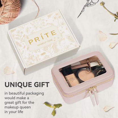 Prite Clear Makeup Bag Cosmetic Organizer Case Waterproof Travel Toiletry Bag Skincare Pouch with Golden Zipper(Pearlescent Pink) - color: Pearlescent Pink, size: Standard - Single Layer