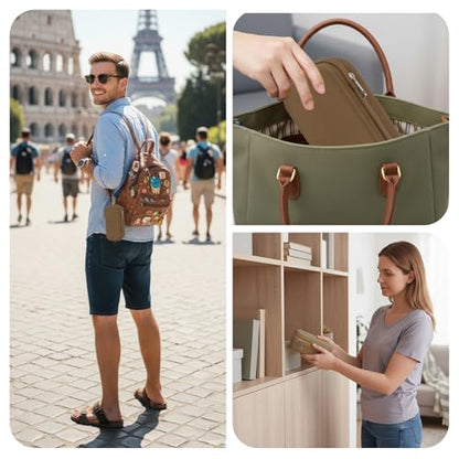 Double Eyeglasses Case,Hard Shell Glasses Case Travel Sunglasses Organizer with Adjustable Slot & Clip for Men Women - color: Brown